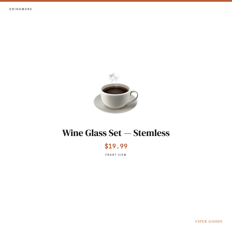 Wine Glass Set — Stemless — Front