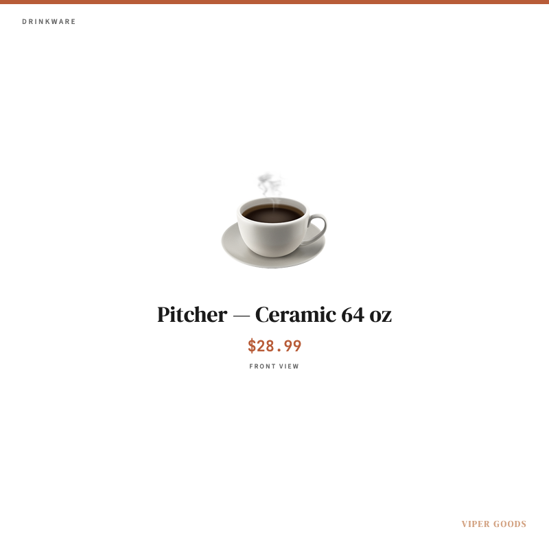Pitcher — Ceramic 64 oz — Front