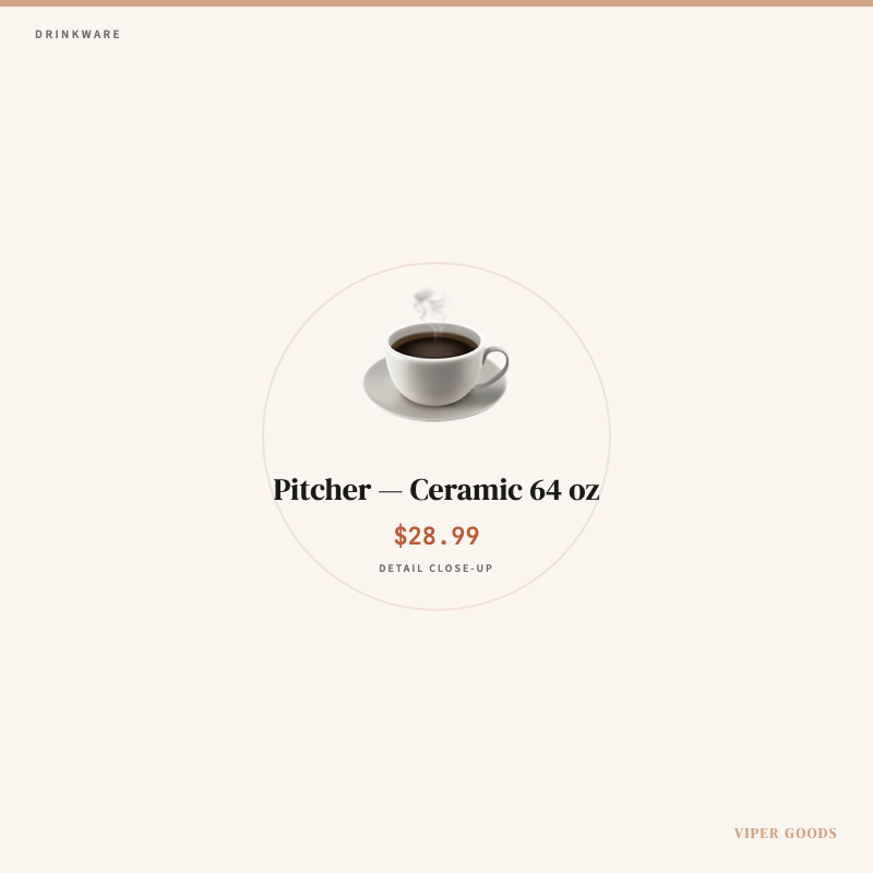 Pitcher — Ceramic 64 oz — Detail