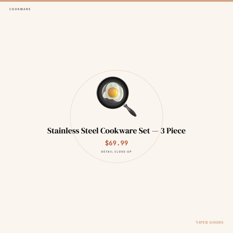 Stainless Steel Cookware Set — 3 Piece — Detail