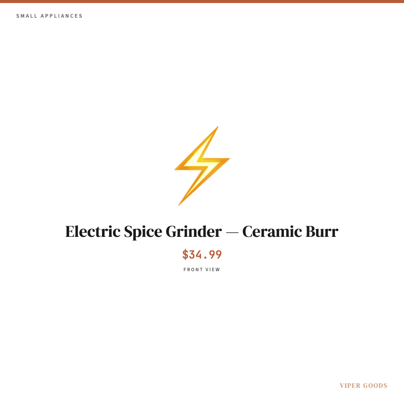 Electric Spice Grinder — Ceramic Burr — Front